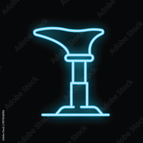 Glowing neon line shoe last icon isolated on black background for your design, concept of cobbler profession