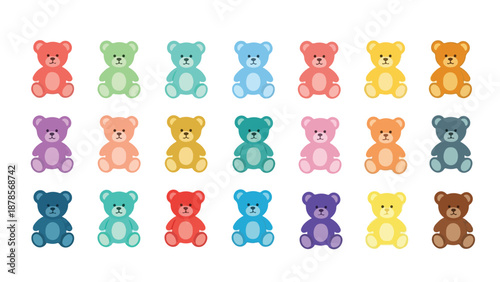 Mega set of cute colorful teddy bear vector illustrations collection, isolated on white background.