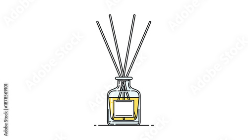 Modern reed diffuser set in a clear glass bottle with yellow fragrance oil and four wooden sticks for home scenting and decor.