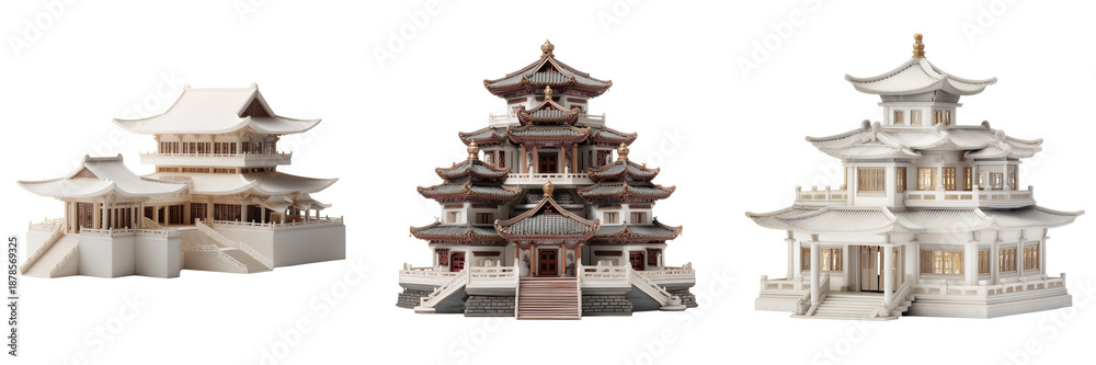 Fototapeta premium Set of A luxury villa with contemporary design on transparent png background. Ai generated