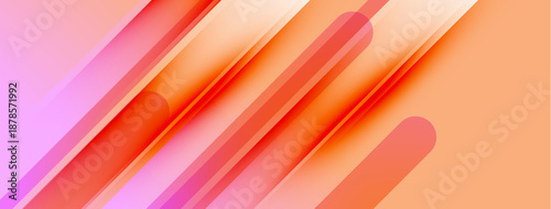 Abstract design features overlapping orange, pink layers. Gradient hues create dynamic visual effect. Minimalist composition, modern aesthetic.