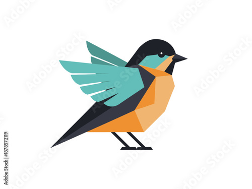 Stylized geometric bird illustration with teal wings and orange chest