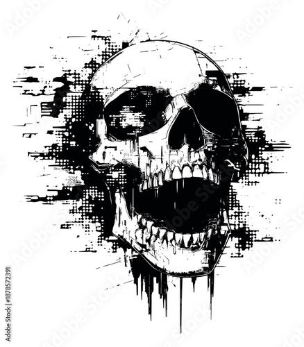 Distressed line art illustration of a screaming skull depicting a grunge aesthetic for a dark theme