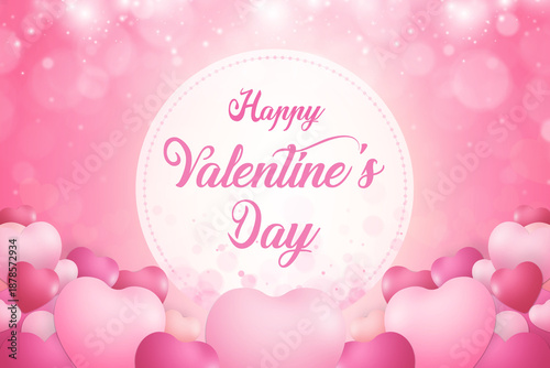 Pink Bokeh Valentine's Day Background with 3D Hearts