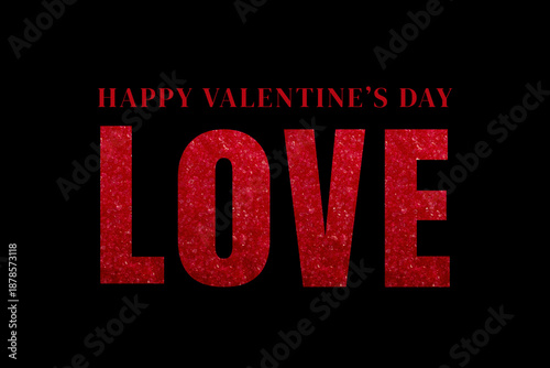 Red Glitter Love Typography on Black Background