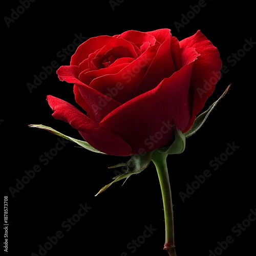 beautiful red rose isolated on black background.