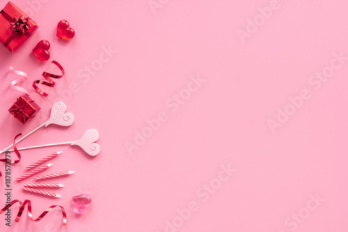 Pink Flat Lay with Party Accessories and Hearts