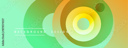 Abstract background features vibrant circular gradients. Yellow, orange, green hues blend seamlessly creating modern design. Text reads background design.