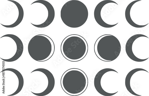 Clean of various moon phases in black and crescent full gibbous