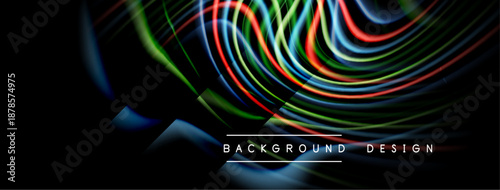 Abstract colorful lines form dynamic composition. Dark background emphasizes bright curves, creating modern visual effect.