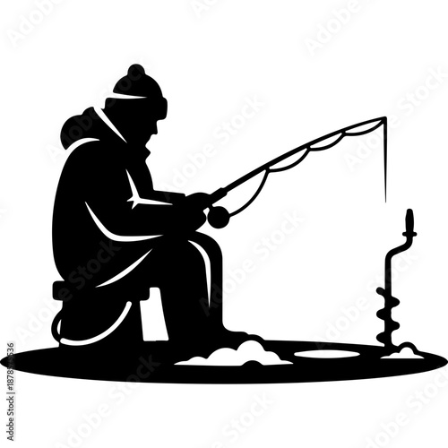 Fisherman Fishing in Winter