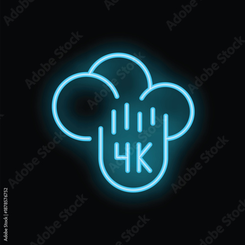 Neon blue 4k cloud computing download upload icon symbol sign las vegas style glowing light effect