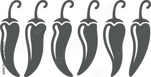 Six Gray Pepper with Outlines in a Row spicy
