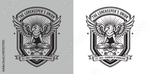 The Lorekeeper's Union Guardians of Knowledge Griffin and Book Badge