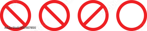 Red prohibition sign collection, restricted access circle symbols, no entry warning graphics, forbidden zone notice icons, traffic restriction vector.