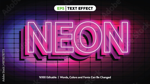 Pink glowing neon word neon with bold letter outline on dark tiled wall background glowing flickering light effect vibrant trendy signage digital art style 3d text effect