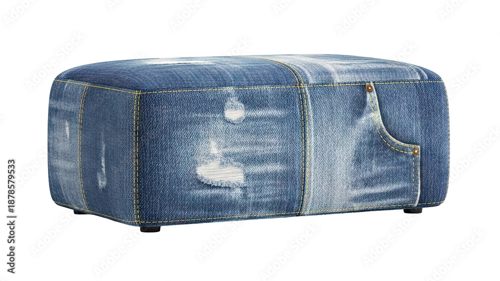 Naklejka premium Denim Upholstered Rectangular Ottoman
