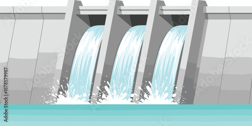 Hydroelectric dam vector illustration, renewable energy power plant, water flow generation, clean electricity concept, sustainable engineering infrastructure, eco friendly design