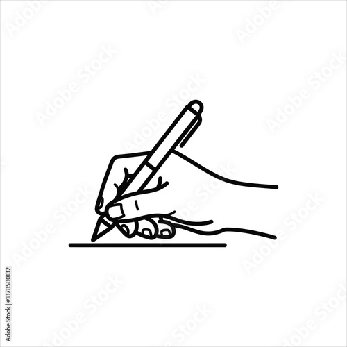 a hand holding a pen and writing on a line
