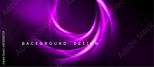Abstract purple design features flowing lines, bright curves. Dark background enhances vibrant luminosity, modern aesthetic.
