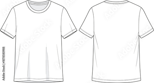 Blank t-shirt template front and back view, short sleeve crew neck apparel mockup outline vector for fashion branding design