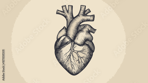 Detailed Anatomical Illustration of Human Heart.