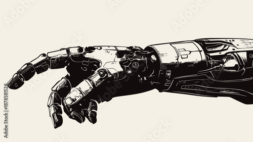 Robotic Hand with Mechanical Fingers Extended.