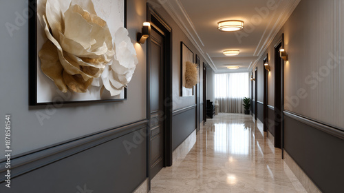 Enovated hallway with modern lighting.