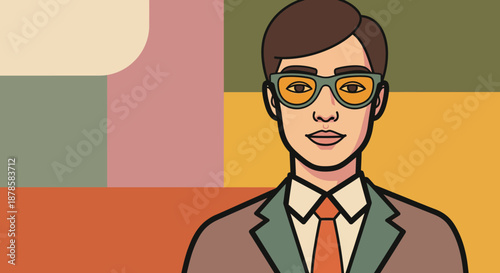 Retro man with sunglasses, a vintage illustration of a stylish person in a suit