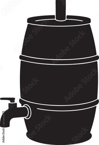 Black barrel with tap and spout on white background