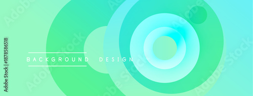 Abstract gradient circles create dynamic background. Turquoise, teal hues blend smoothly, offering modern visual appeal. Text labels design elements.