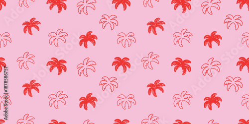 Tropical palm trees pattern.Hand drawn T-shirt print artwork. Hawaii summer fashion for fabric, textiles, clothing, poster, cover, background, decoration, banner, wallpaper, interior decor. Vector 