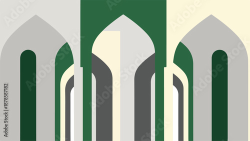 Minimalist Abstract Green and Gray Archways Pattern Vector Illustration Background