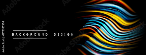 Abstract flowing lines create vibrant colorful wave pattern. Black background emphasizes dynamic design element. Modern aesthetic.