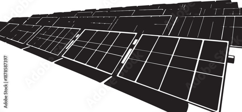 Multiple solar panels arranged in a row on white