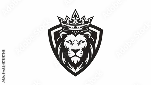 Lion Head with Crown Emblem Logo Design.