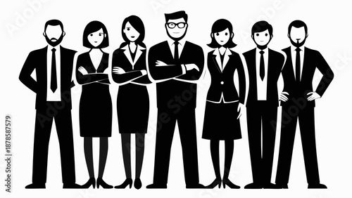 A group of business professionals standing together in a line