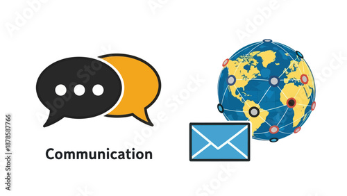 Communication Symbols with Globe and Email.