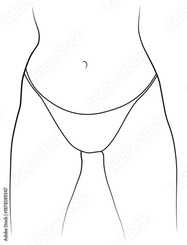 Female body, bikini panties, swimsuit, black and white illustration