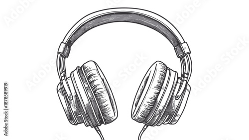Black and White Headphones Illustration.