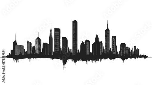 City Skyline Silhouette with Tall Buildings.