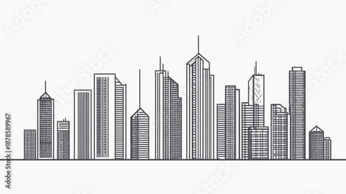 City Skyline with Modern Tall Buildings.
