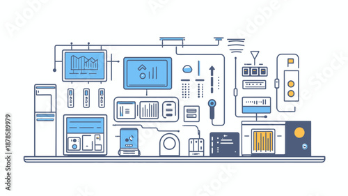 Complex Computer System Diagram Illustration.