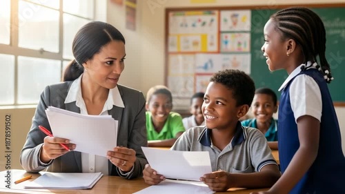 Wallpaper Mural Teacher and students in classroom, happy learning, education, diversity, school Torontodigital.ca