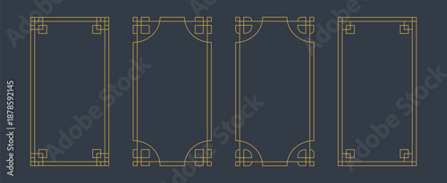 Set of gold vintage style Korean line frame vector elements