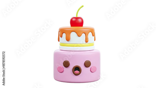 Cute Pink Cartoon Cake with Cherry and Drips