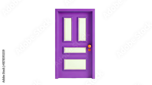 Purple door with cream panels and orange knob