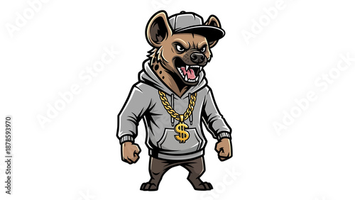 Cartoon Hyena Wearing Hoodie and Gold Chain.