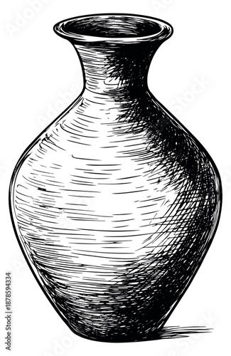 Hand drawn line art illustration of a ceramic vase depicting a traditional design for craft and decoration