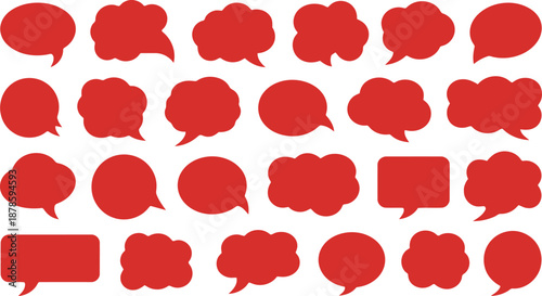 A collection of various red blank circular shapes and starburst badges on white background